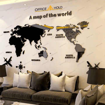 Hot! World Map 3D Design Wall Art
