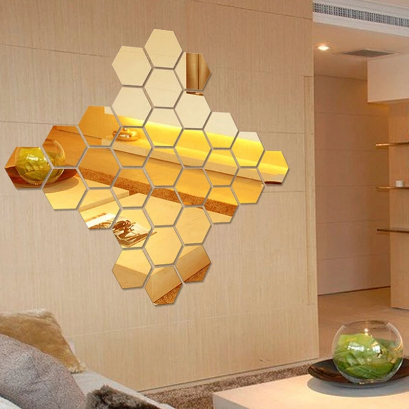Acrylic Hexagon wall decor acrylic Mirror (Gold) - Wall Decorations