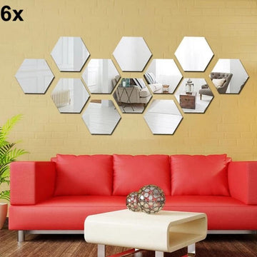 6x Acrylic Hexagon wall decor acrylic Mirror(Silver)