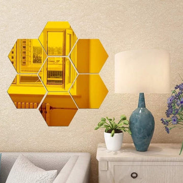 6x Acrylic mirror Hexagon wall decor Mirror (Gold)