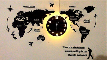 World Map Wall Clock with Rope Light (Large)