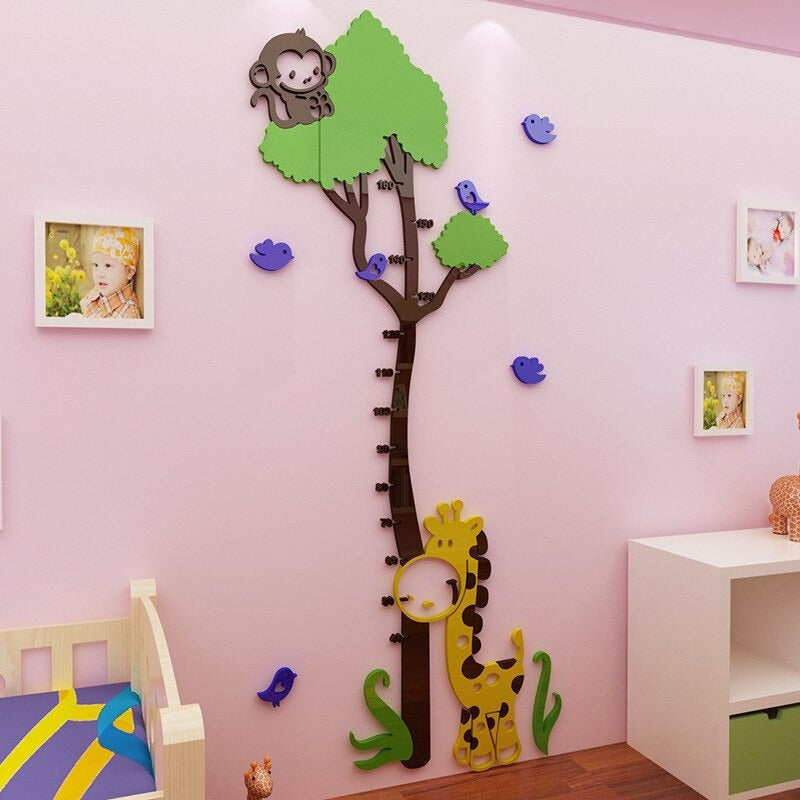 Tree with Monkey And Girafee Height Scale Wallart
